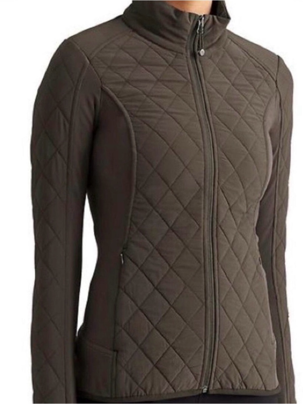 Athleta olive green Quilted Zip-Front Jacket